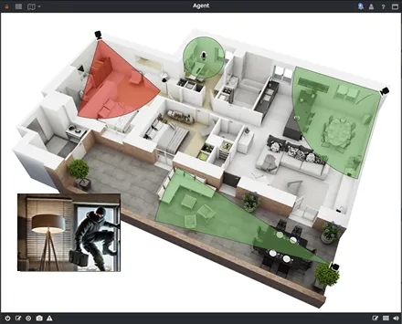 Agent DVR 澳洲幸运8体彩开奖网 floor plan monitoring with live alert status and live view overlay